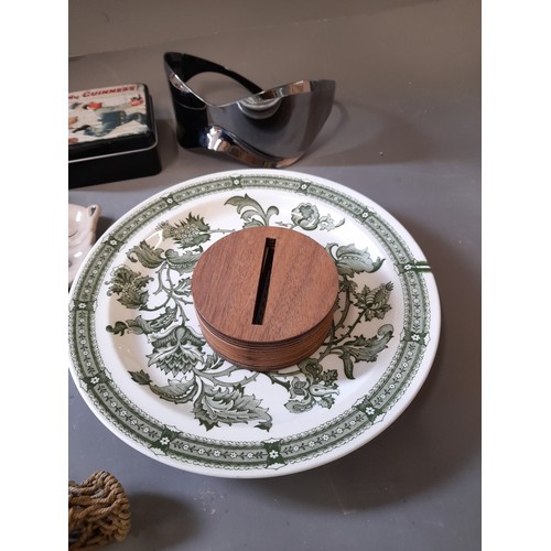 319 - Mixed Lot to include metal Money Box in form of a Safe, Superman Mug, Vintage Plates, Sunglasses, ch... 