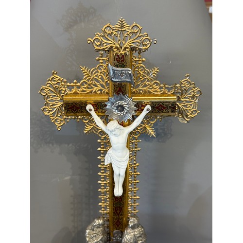 291 - Gilt Metal And Wood Altar Cross Crucifix. 45 cms High
