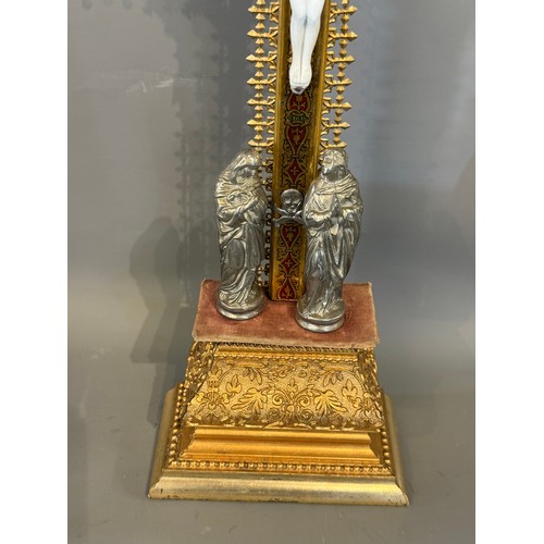 291 - Gilt Metal And Wood Altar Cross Crucifix. 45 cms High