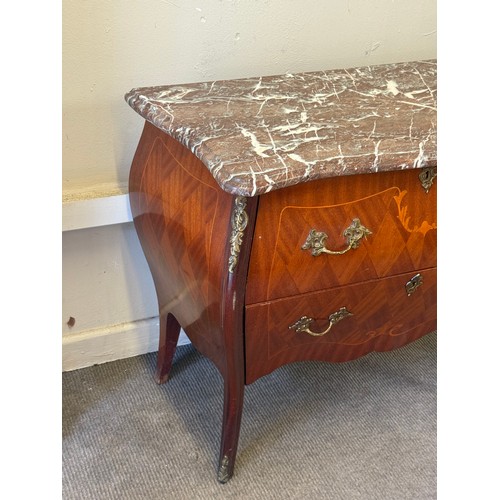 3 - French Marble Top Two Drawer Chest Commode. 84 x 41 x 72 cms