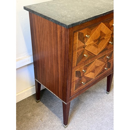 6 - Continental Inlaid Chest Of Four Drawers With Marble Top. 68 x 44 x 91 cms