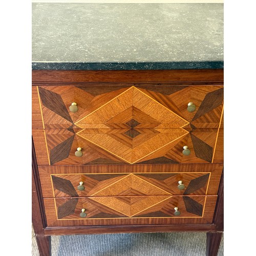 6 - Continental Inlaid Chest Of Four Drawers With Marble Top. 68 x 44 x 91 cms