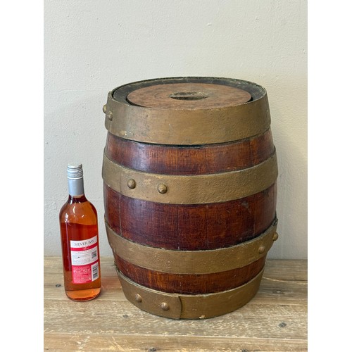 12 - Antique Coopered With Heavy Metal Banding  Barrel. 42 x 34 cms