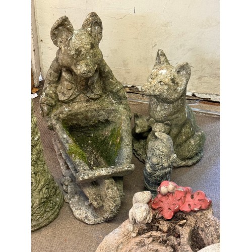 13 - A Small Quantity Of Reconstituted Garden Figures To Include A Fox , A Pig Trough Etc.