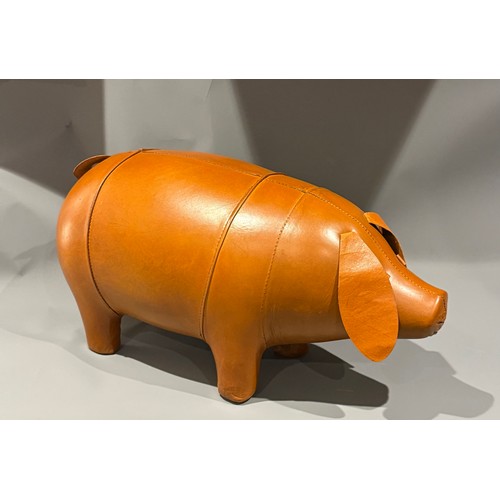 53 - A Liberty's Style Leather Pig Stool. 53 x 29 cms