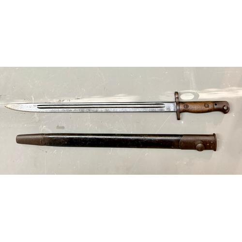 WWI British Pattern 1907 Sword Bayonet, To Include Leather Scabbard.