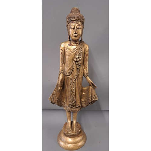 Oriental Resin Statue of a Standing Buddha finished in Gold Leaf, 60cm high