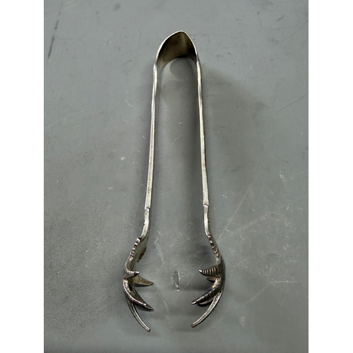 Pair Of Claw Ended Decorative Silver Hallmarked Sugar Tongs. 29.9Grams.