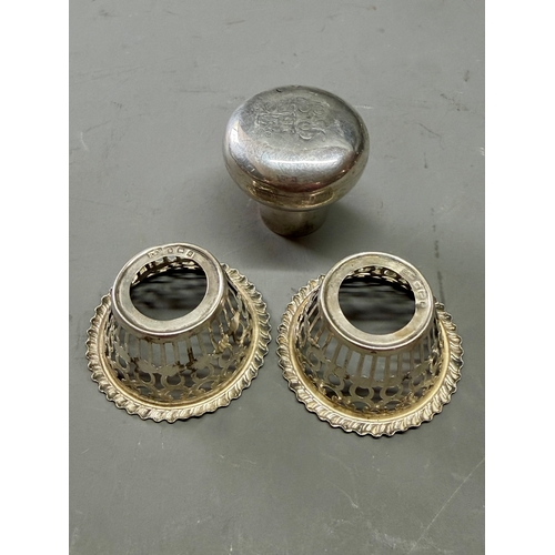 Three Silver Hallmarked Items To Include A Silver Stick Top, And Two ...