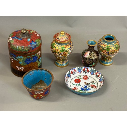 Group Of Six Various Cloisonne Items To Include Lidded Pot Pin Tray Etc (6)