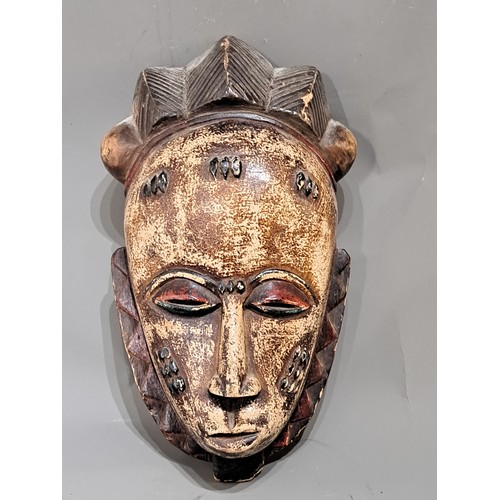 Tribal, Hand Carved Tribal Face Mask with Red Eye Lids, 33cm x 20cm