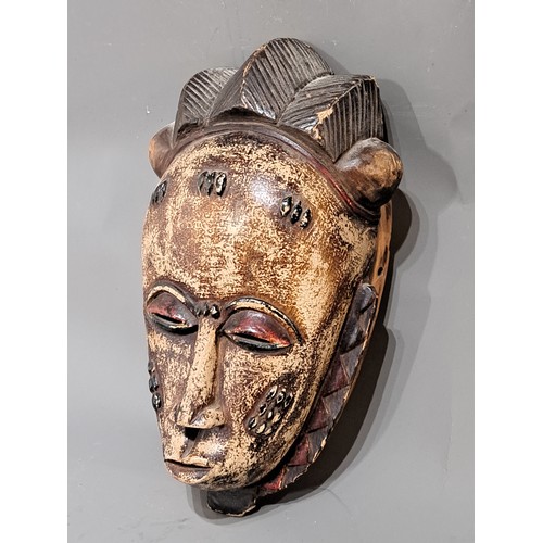 Tribal, Hand Carved Tribal Face Mask with Red Eye Lids, 33cm x 20cm
