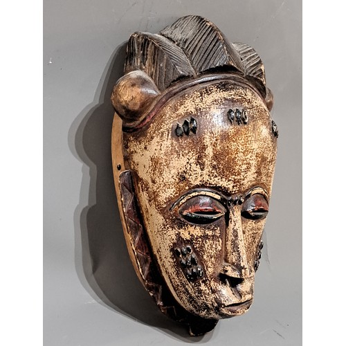 Tribal, Hand Carved Tribal Face Mask with Red Eye Lids, 33cm x 20cm