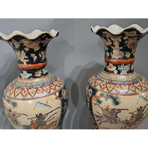 Matching Pair of Chinese made Japanese Satsuma Style Vases on Wooden ...