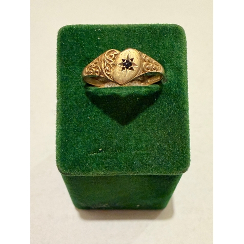9Ct Gold Hallmarked Heart Shaped Gem Set Ring. Uk Size O, 1Grams.