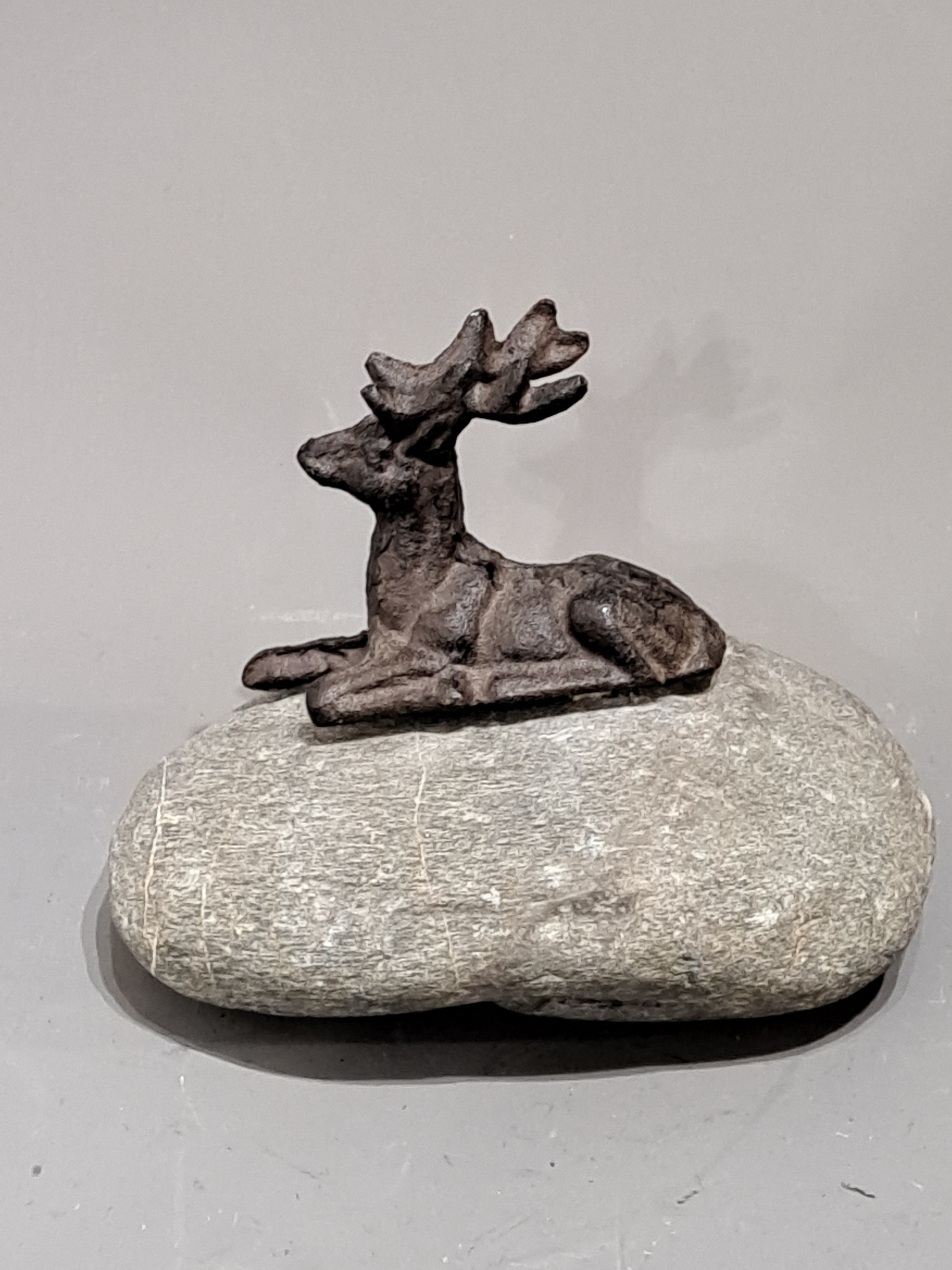 Cast Iron Stagg Mounted on Stone, 12cm high x 15cm wide
