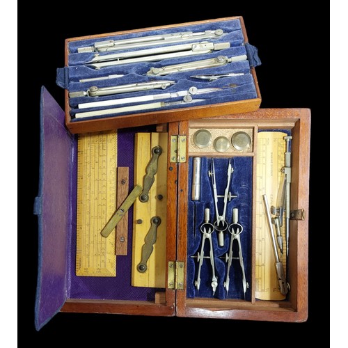 55 - 21pc Boxed Military Interest Draughtsman Set - Embossed 'JJT&S' with 'Crows Foot'.