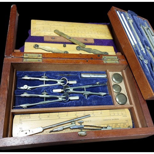 55 - 21pc Boxed Military Interest Draughtsman Set - Embossed 'JJT&S' with 'Crows Foot'.