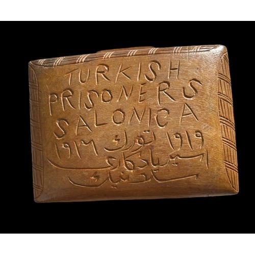 67 - WWI Turkish Prisoner Of War Carved Box Salonica 1917-1919
Size 12cm x 8.7cm x 2cm