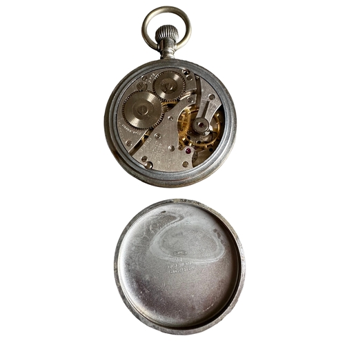 100 - Military Black Face Pocket Watch ( Crows Foot On Case ) A/F Size 7.6cm x 5cm