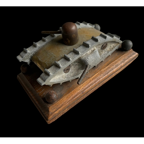 129 - Trench-Art Style WWI Tank Moving Top Turret
Size 13cm x 7cm x 7cm