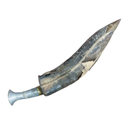 252 - Nepalese Kukri. Aluminium Handle with Brass Bolster and Pommel Cap Plus Indian Style Carving Knife &... 