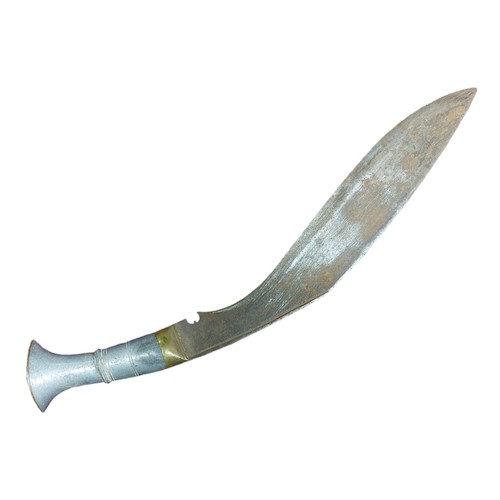 252 - Nepalese Kukri. Aluminium Handle with Brass Bolster and Pommel Cap Plus Indian Style Carving Knife &... 