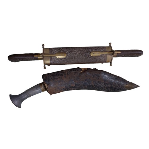 252 - Nepalese Kukri. Aluminium Handle with Brass Bolster and Pommel Cap Plus Indian Style Carving Knife &... 