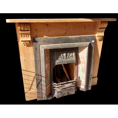 270 - Victorian Cast Fire Place With Tiled Decoration to Include Good Pine Surround