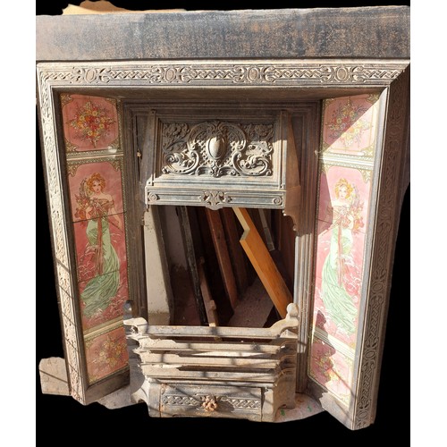 270 - Victorian Cast Fire Place With Tiled Decoration to Include Good Pine Surround