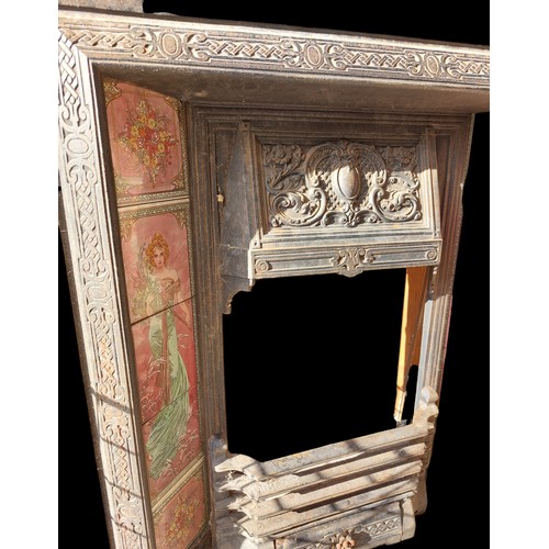 270 - Victorian Cast Fire Place With Tiled Decoration to Include Good Pine Surround