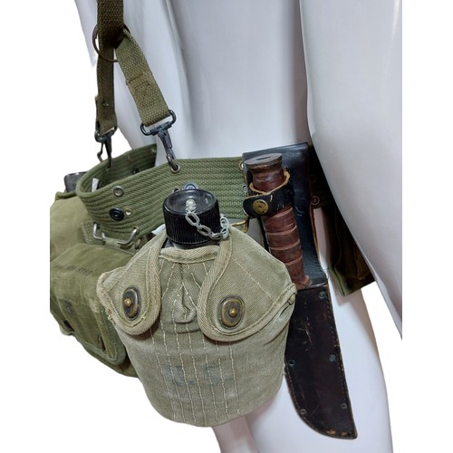 271 - US M61 Webbing c/w Knife, Bayonet, 2 Canteens (1 With Cup) 1st id Kit and M14 Mag Pouches