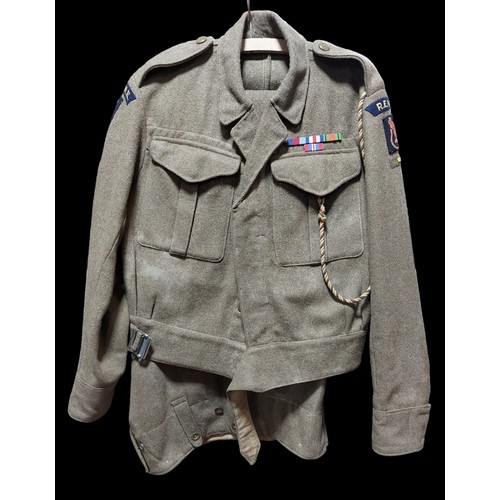 279 - English WWll R.E.M.E Battle Dress Uniform. Jacket, Trousers, Shirt & Tie.