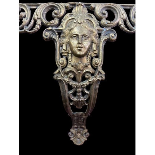 305 - Ornamental Brass Wall Bracket with Marble Shelf. Approx. 685mm W x 250mm D x 415mm H