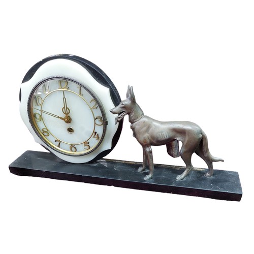 312 - Spelter German Shepherd Dog on Marble Base with Clock