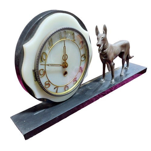 312 - Spelter German Shepherd Dog on Marble Base with Clock