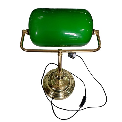 314 - Brass Bankers Lamp With Green Glass Shade