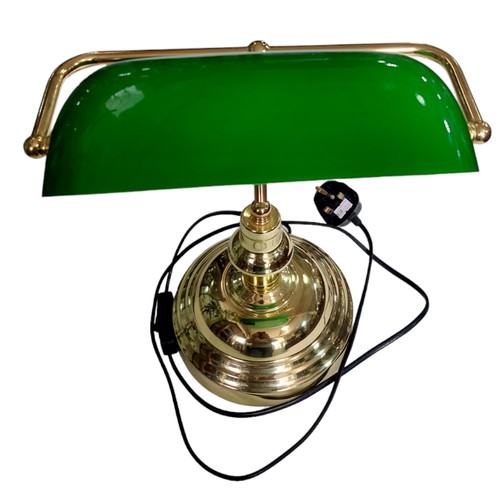 314 - Brass Bankers Lamp With Green Glass Shade