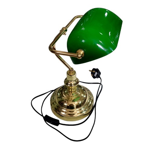 314 - Brass Bankers Lamp With Green Glass Shade