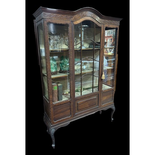 323 - Mahogany Display Cabinet Blind Fret Work and Pie Crust Style Decoration.