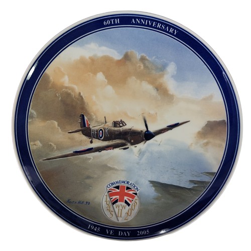 325 - 3 VE Day 60th Anniversary Commemorative Wedgwood Plates 1945-2005 Depicting Lacaster, Hurricane and ... 