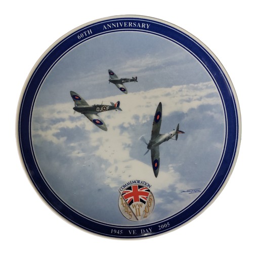 325 - 3 VE Day 60th Anniversary Commemorative Wedgwood Plates 1945-2005 Depicting Lacaster, Hurricane and ... 