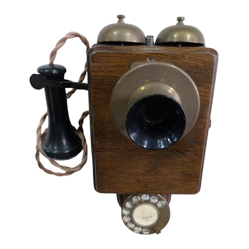 333 - Antique Wall Mount Telephone With Brass and Bakelite