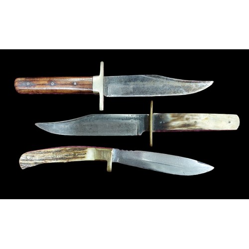 248 - 1 Malcberry '1897' Sheffield and 2 Other Bowie Style Knives inc. 1 Horn Handled, 1 Wood Handled.