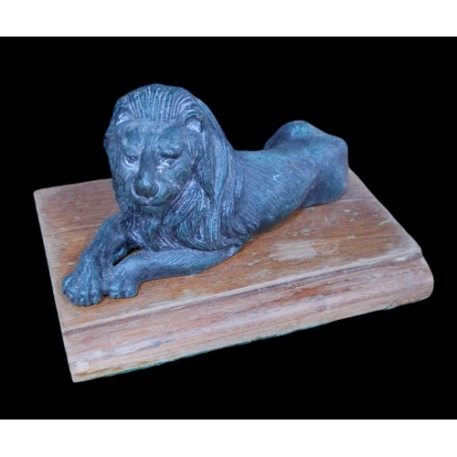 6 - Spelter Figure of Lion Mounted on Wooden Base Approx.210mm L