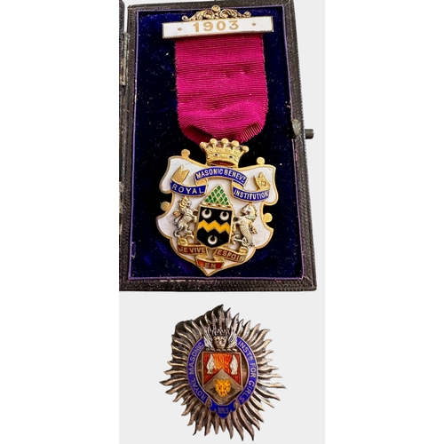 23 - Silver Masonic Medal 1903 & Masonic Silver Enamel Badge 1912