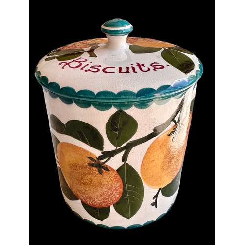 26 - Wemyss Lidded Biscuit Barrel Decorated With Oranges Size 13.2cm x 13cm