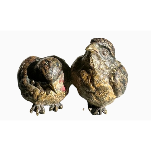 40 - Pair Of Austrian Cold Painted Bronze Chicks Stamped 29 Geschutz Size 4.5cm x 5.5cm