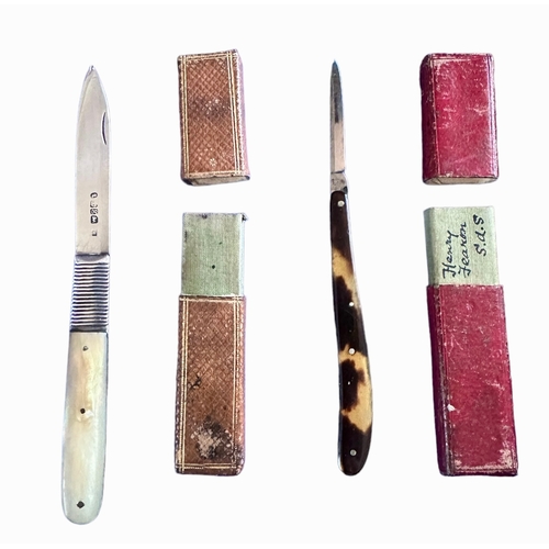 47 - Pair Of William IV Boxed Pocket Knives, One Silver / Mother Of Pearl, Other Steel And Tortoise Shell... 