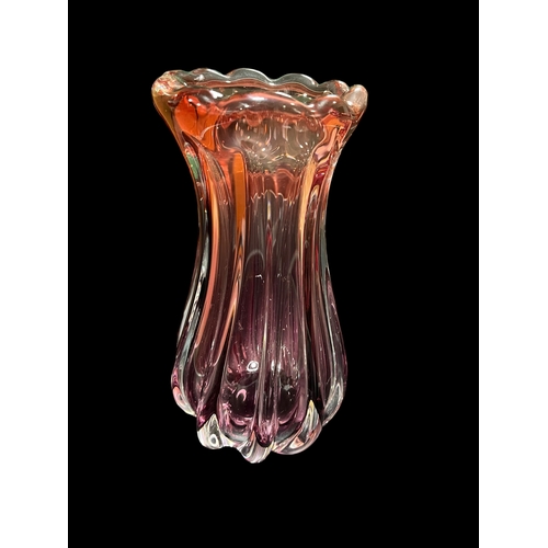 68 - Large Josef Hospodka Glass Vase, Finnish Riihimaki Red Art Glass Vase + 1 Other.